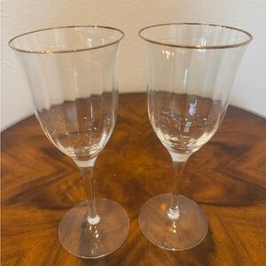 2 Elegant Gorham Crystal “Laurin” Gold-Rimmed Wine Glass Set